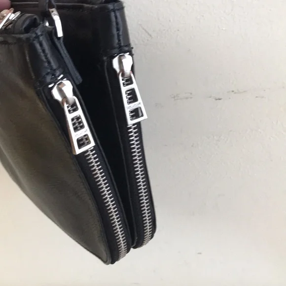 Zadig & Voltaire black leather crossbody bag silver wings logo 2 zipper pouches - Picture 5 of 8